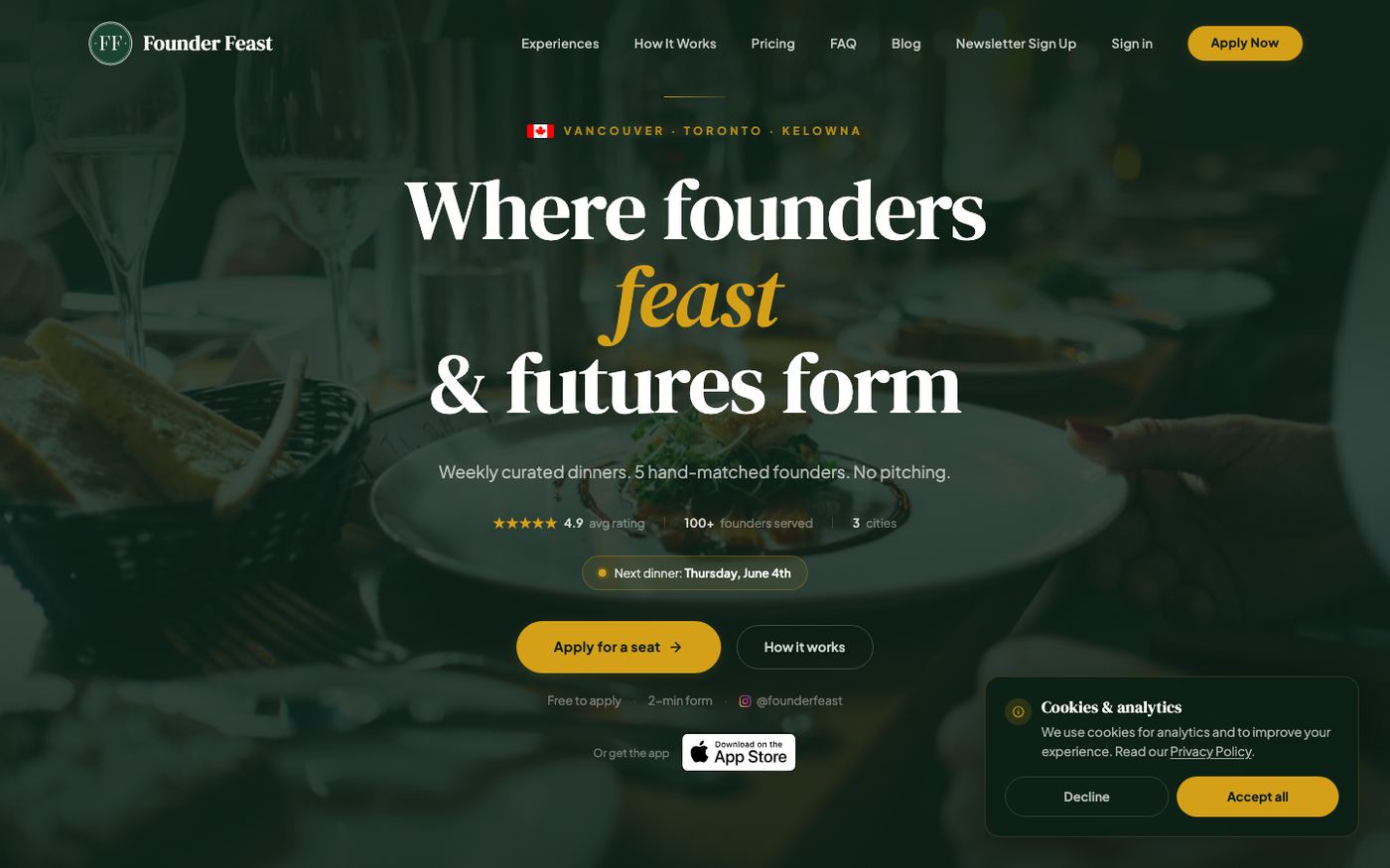 Founder Feast’s platform for curated founder dinners